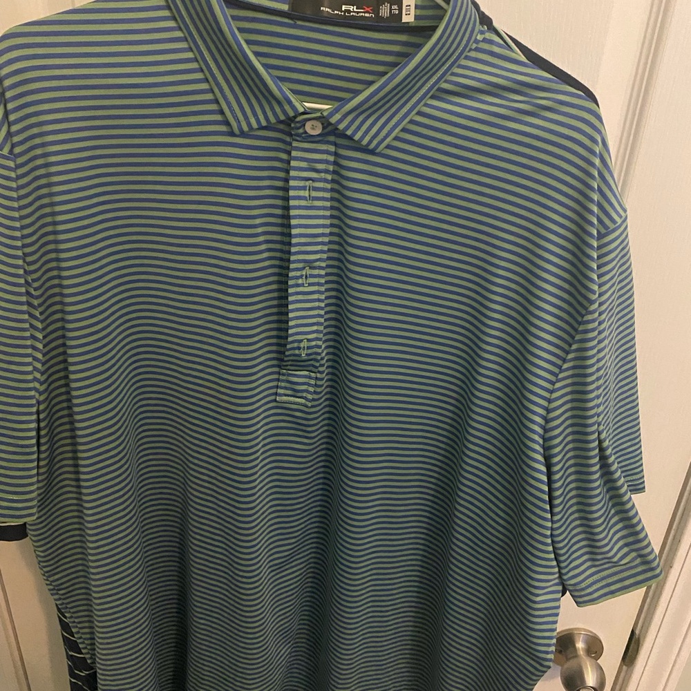 Ralph Lauren Blue and Green Polo Shirt Classic Striped Design